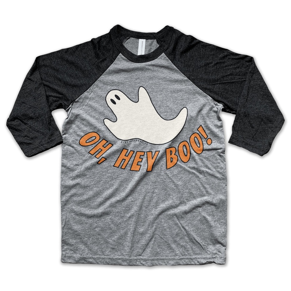 Rivet Apparel Hey Boo Baseball Tee - Gray and Black, 5